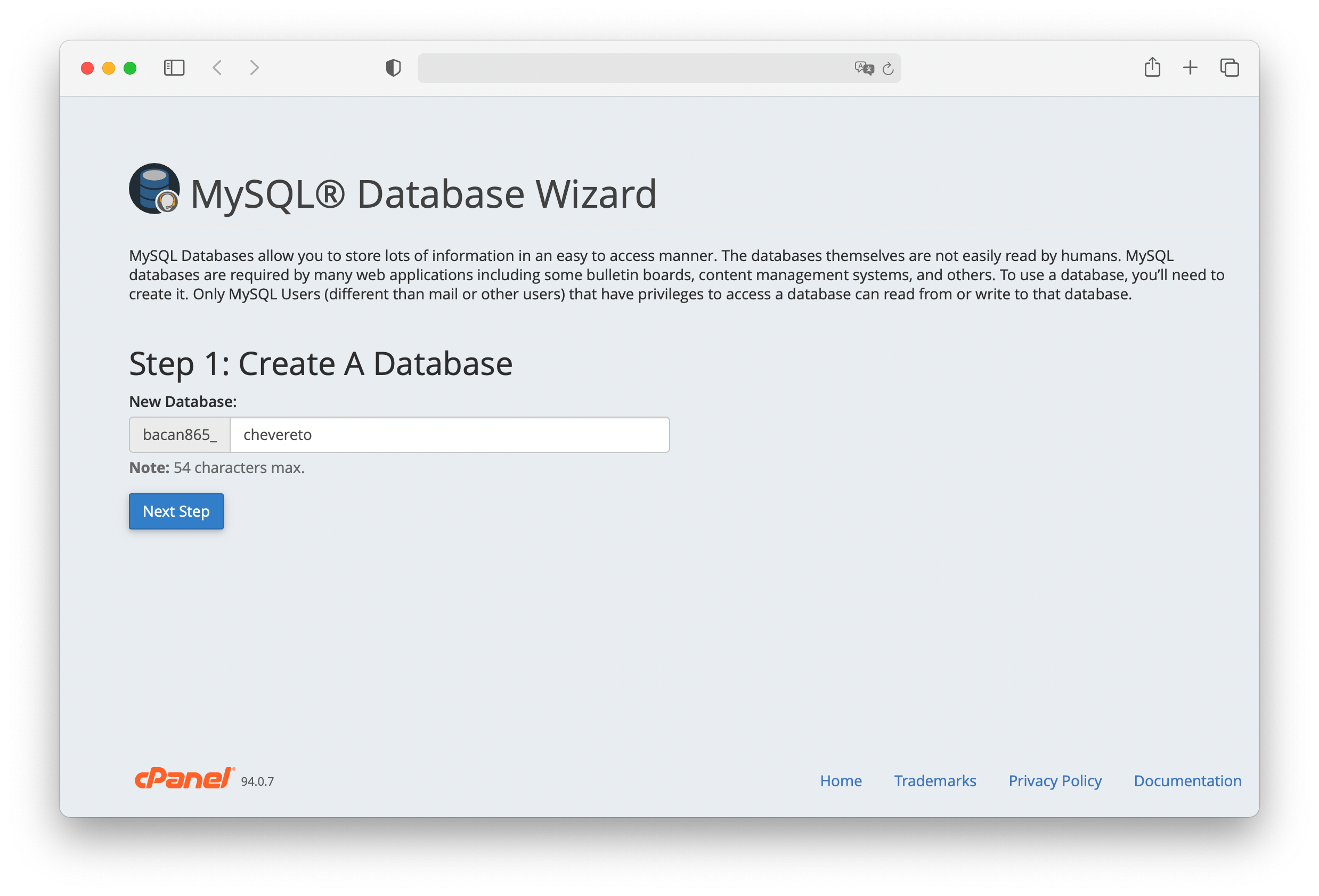 MySQL wizard create