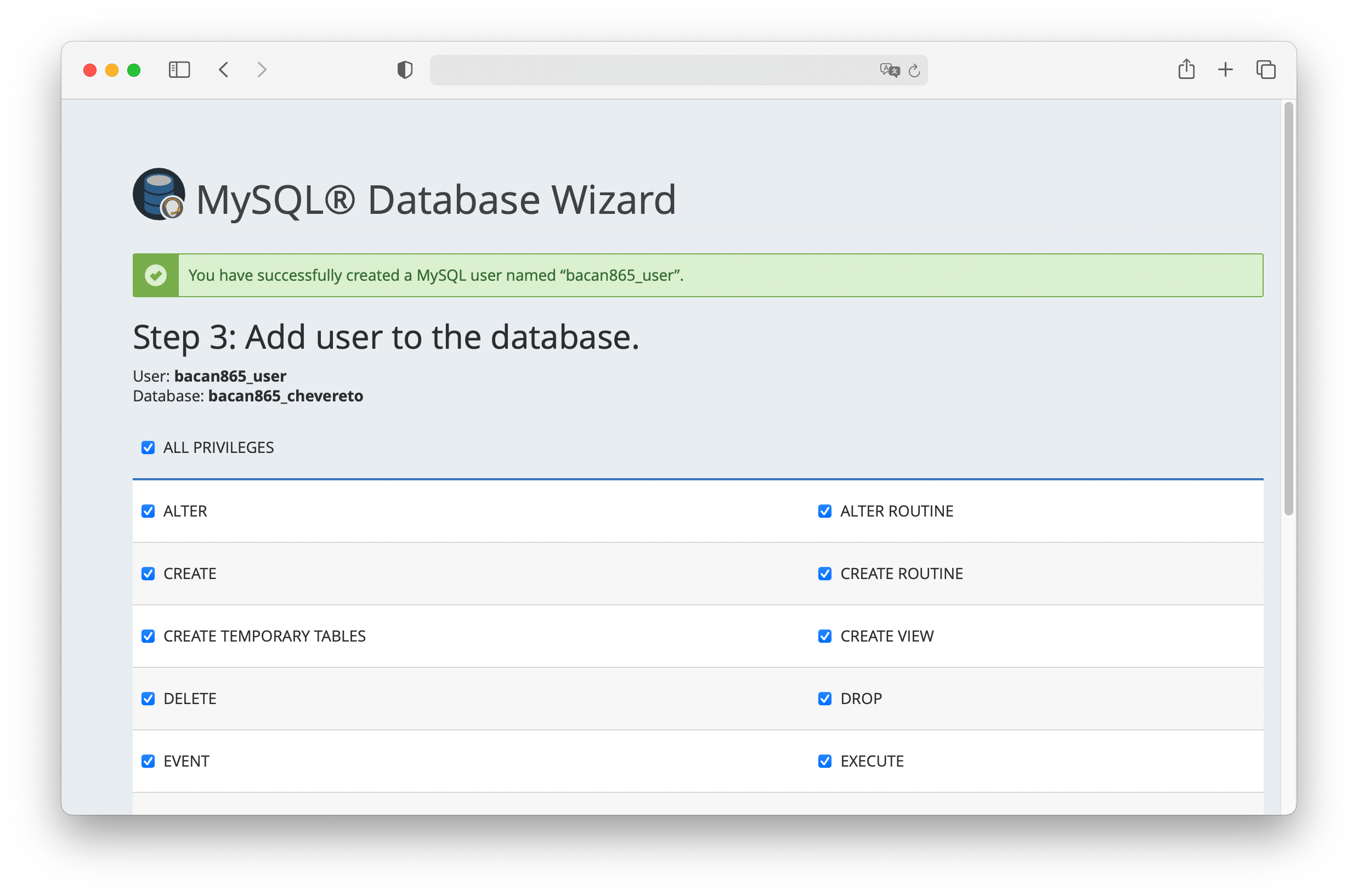 MySQL wizard privileges